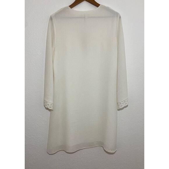 NWT Sophie Max Size Medium Cream Shift Dress Lace Neckline Bell Sleeves Beachy - Picture 6 of 9
